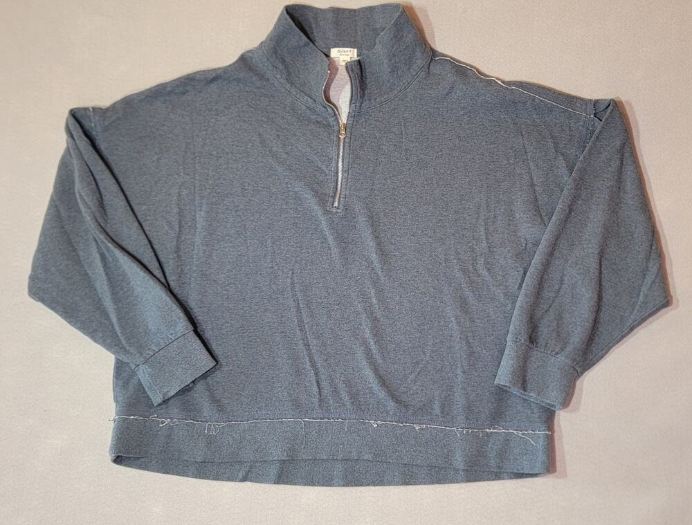 Dylan by True Grit Women's XL Blue 1/4 Zip Sweatshirt Pleat Shoulder Raw Hem
